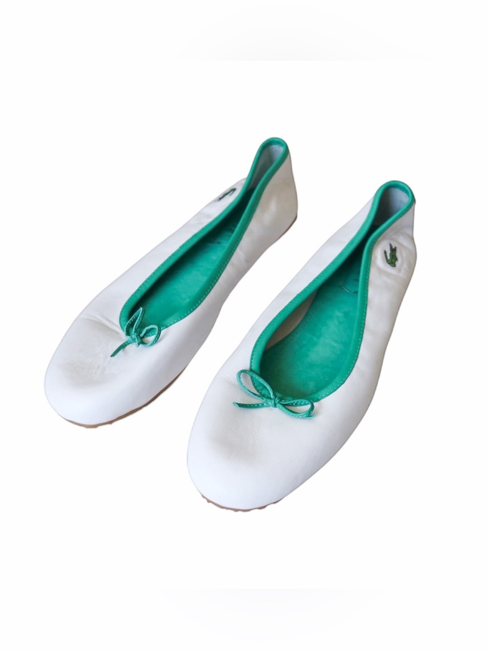 Lacoste White & Teal Ballet Flats